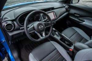 Steering wheel and front seat of a 2024 Nissan Kicks