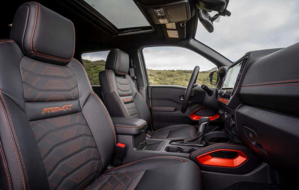 Front seats and interior of a 2025 Nissan Frontier