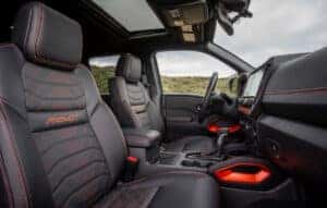 Front seats and interior of a 2025 Nissan Frontier