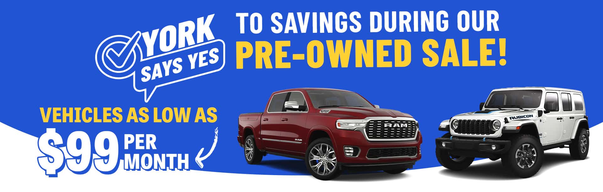 Say Yes to Pre-owned savings at York CDJR in Brazil, Indiana.